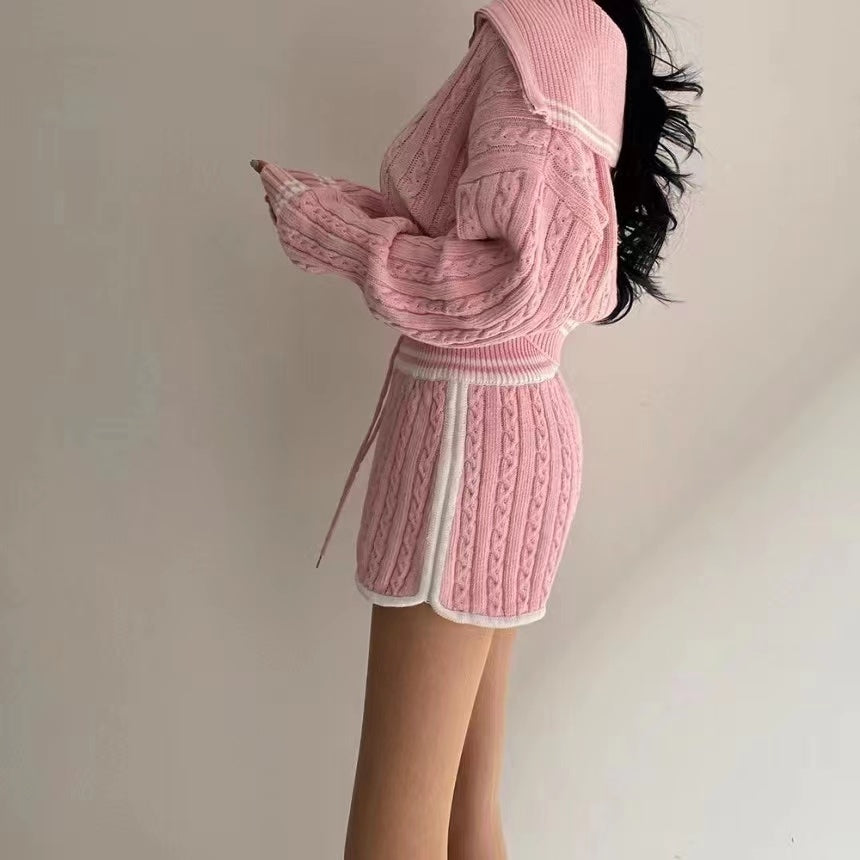 Ensemble pull-short en maille torsadée tendance