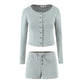 European And American Style Slim Knit 2-Piece Set Sweet Round Neck Long Sleeve Knit Top Elastic Waist Shorts