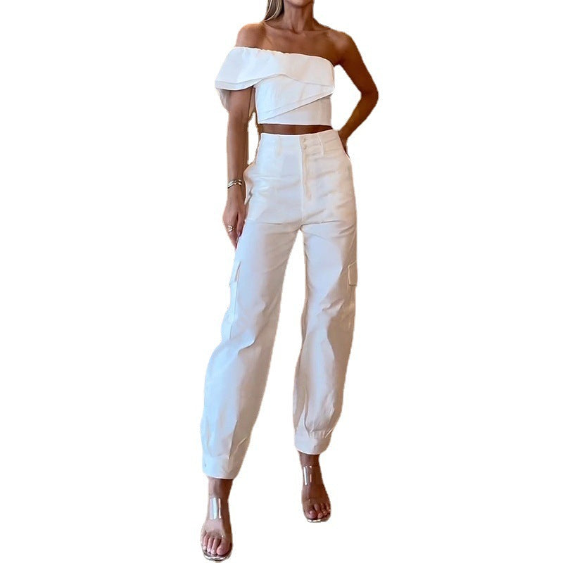 Pantalon skinny court à épaules dénudées et poches pour femme