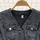Black V-neck Tie Waist Denim Dress For Women