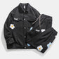 Flower Embroidered Pocket Work Jacket Retro Loose Lapel Jacket Men's