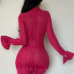 Cuff Slits Old Pure Color Dress