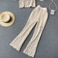 Square Collar Vest Short Top High Waist Sheath Hollow Design Sense Bell-bottom Pants Two-piece Set