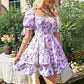 Short Sleeve Waist-controlled Ruffled Sleeve Pleated A- Line Jumpsuit
