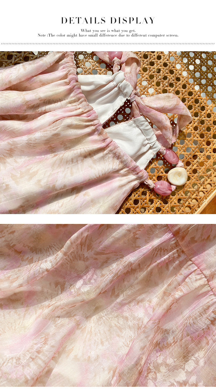Robe en mousseline de soie imprimée texturée style vacances pour femme