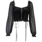 Temperament Square Neck Puff Sleeve Top Women's Niche Design Sense Strap Zipper