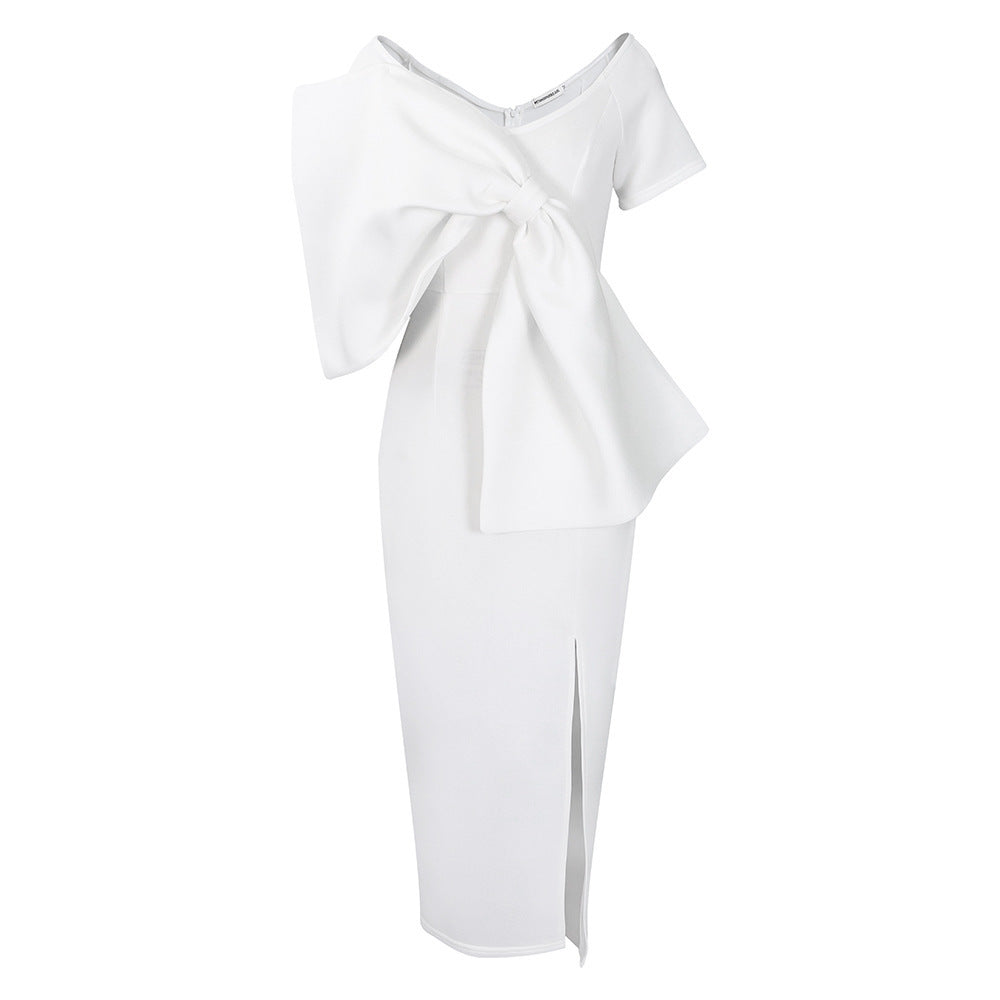European And American Big Bow Split Sheath Dress