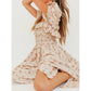 High Waist Slimming Printed Puff Sleeve Long Skirt Women