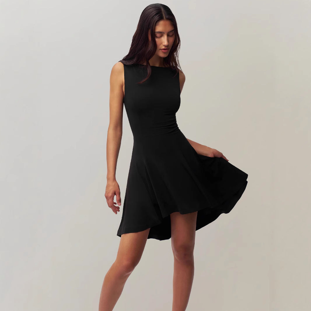 Sleeveless Off-neck Dress Waist Slimming Back
