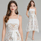 Crocheted Hollow Embroidery Stitching Lace-up Waist-controlled Slimming Dress