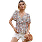 Women's V-neck Waistband Floral Shirt