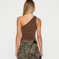 One-shoulder Pleated Lace T-shirt Top