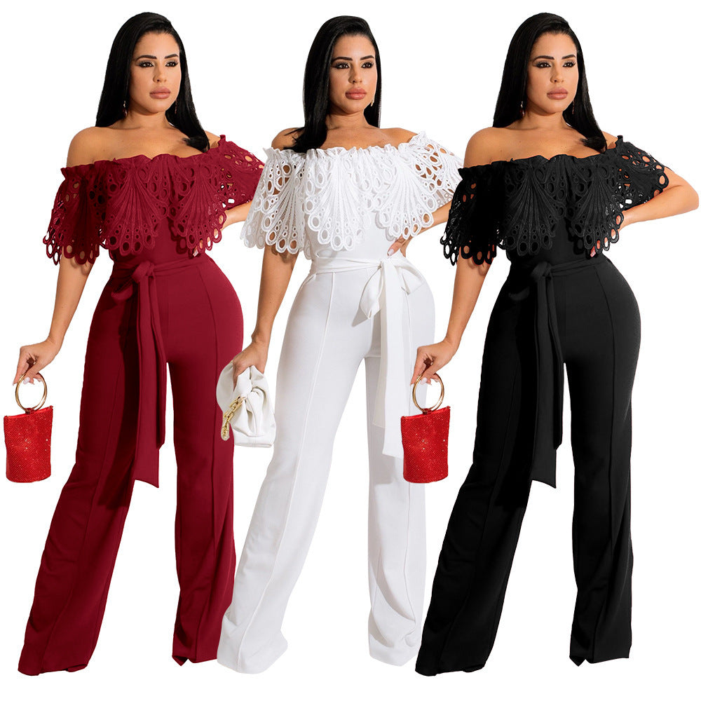 Standard Size Ruffles Off-the-shoulder Jumpsuit