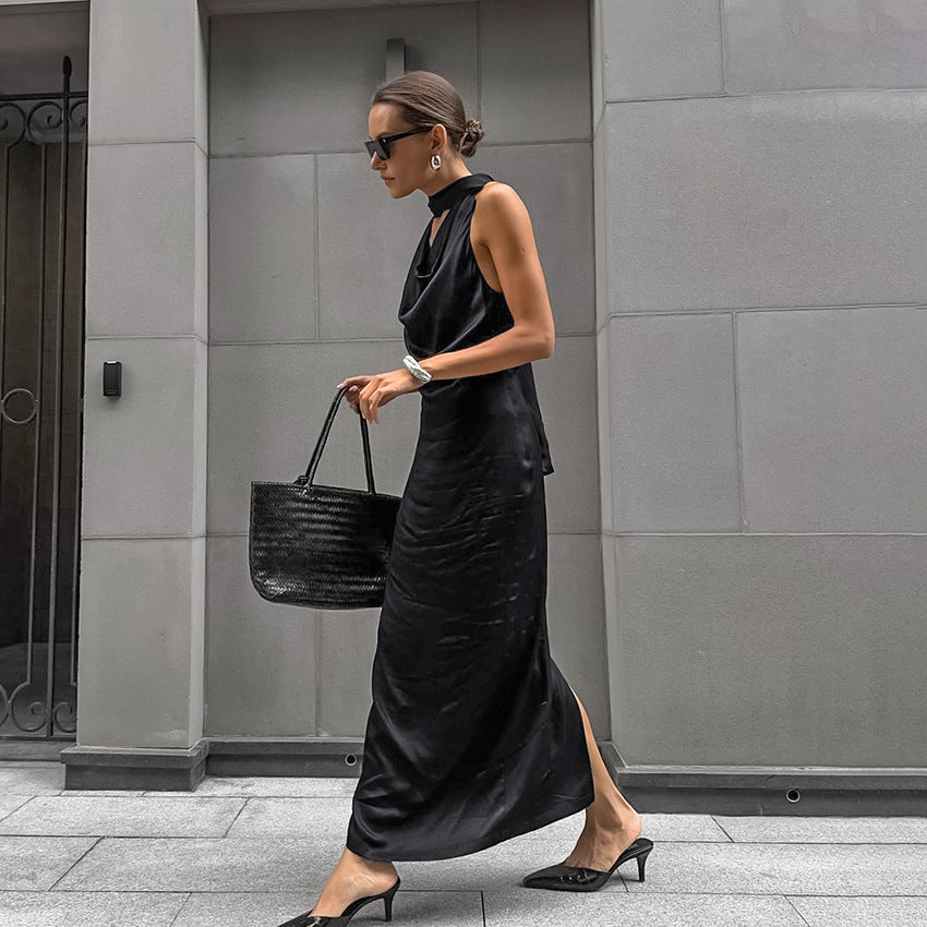 Ding Swing Collar Off-the-shoulder Elegant Dress Lace-up