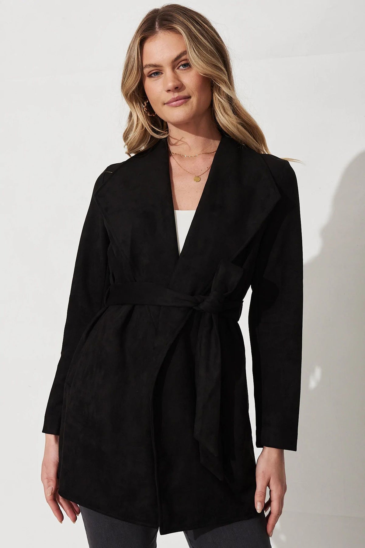 Women's Solid Color Suit Cardigan Large Lapel Suede Long Sleeve Coat