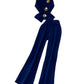 Metal Button Crew Neck Sleeveless Denim Vest High Waisted Wid Leg Pants Set