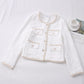 Bright Silk Woven Single-breasted Long-sleeved Short Jacket