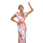 Robe mi-longue à volants et col en V fleuri