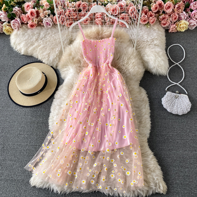 Women's Casual Sling Floral Skirt French Dress