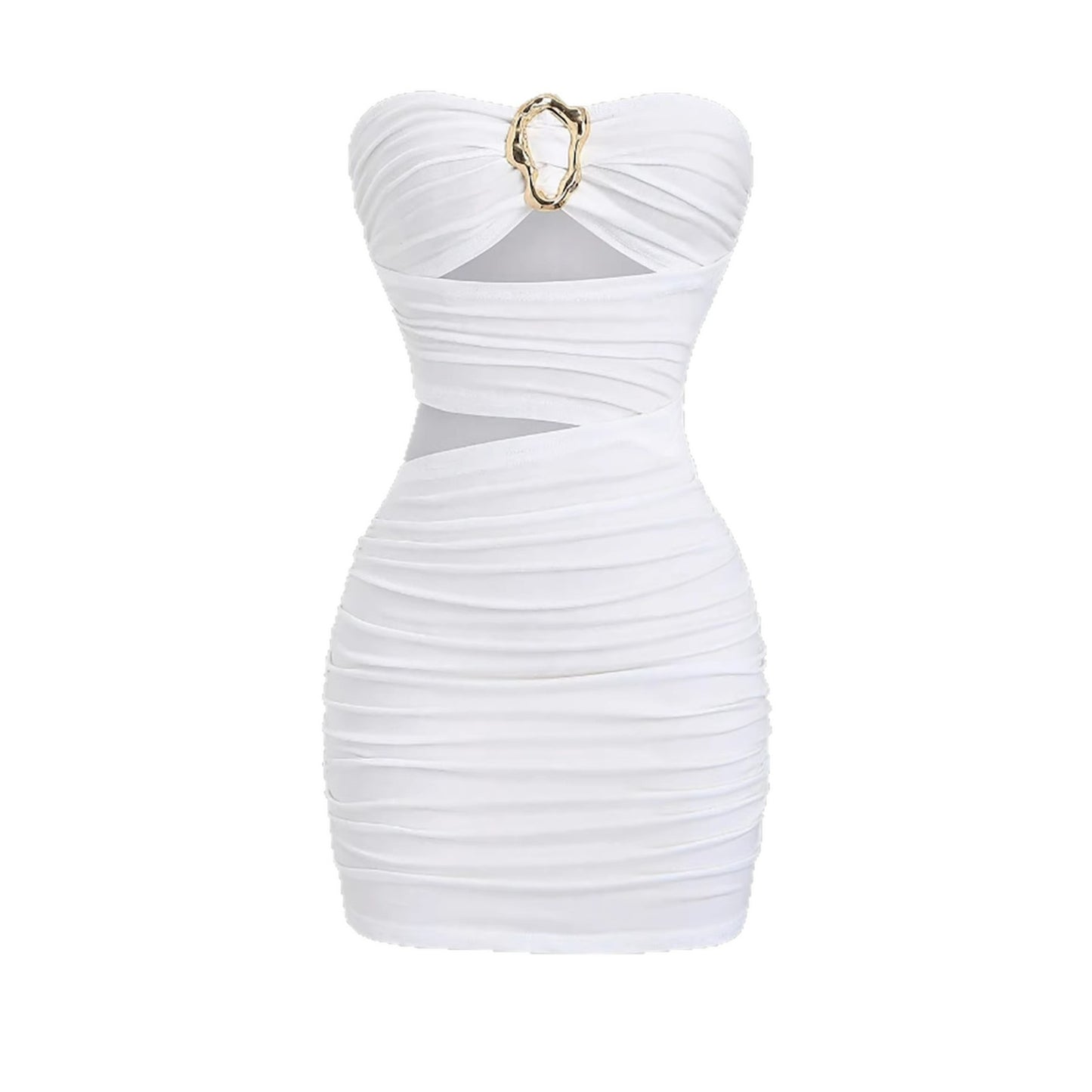 Fashionable Womens Strapless Metal-Embellished Hollow-Out Dress