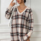 Robe à carreaux à col en V, décontractée, ample, à manches longues, vêtements pour femmes, automne et hiver