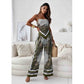 Printing Spaghetti Straps Chest Wrap Positioning Colorful Pants Suit Two-piece Set