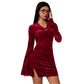 Female Solid Color Flared Sleeve Pleated Waist Bag Hip Dress