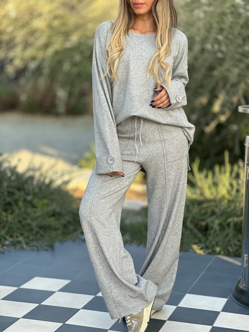 New Fashion Casual Suit Solid Color Long Sleeve Wide Leg