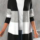Women's Casual Long Coat With Contrasting Color Pit Stripe And Open Collar