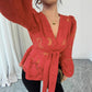Fashionable Semi-transparent Long-sleeved V-neck Women's Shirt
