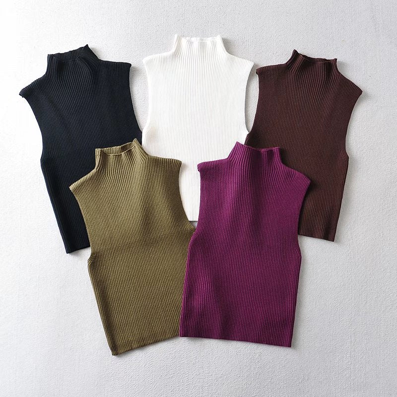 Women's Half-turtleneck Sleeveless Knitted Vest
