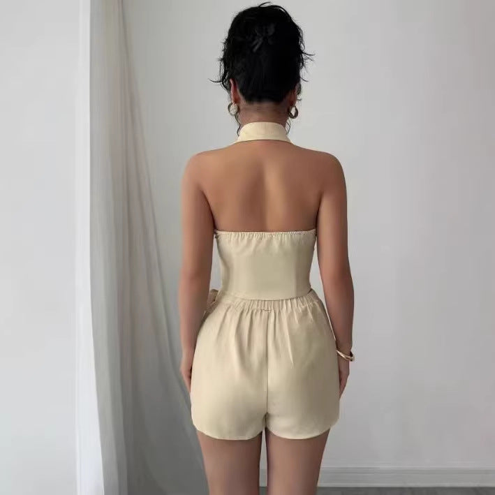 Fitted-waist Elegant Sleeveless Womens Two-piece Set