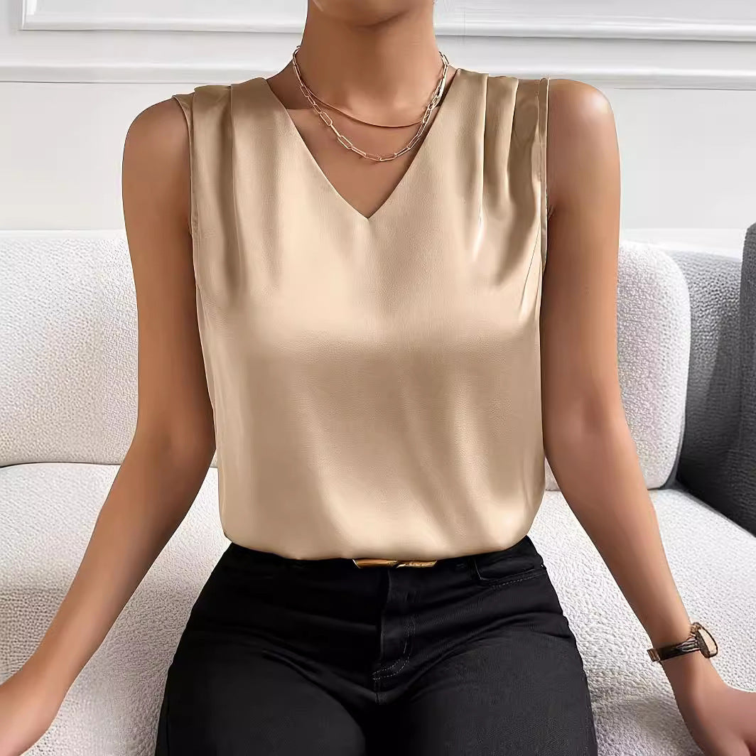 Haut sans manches en satin pour femme