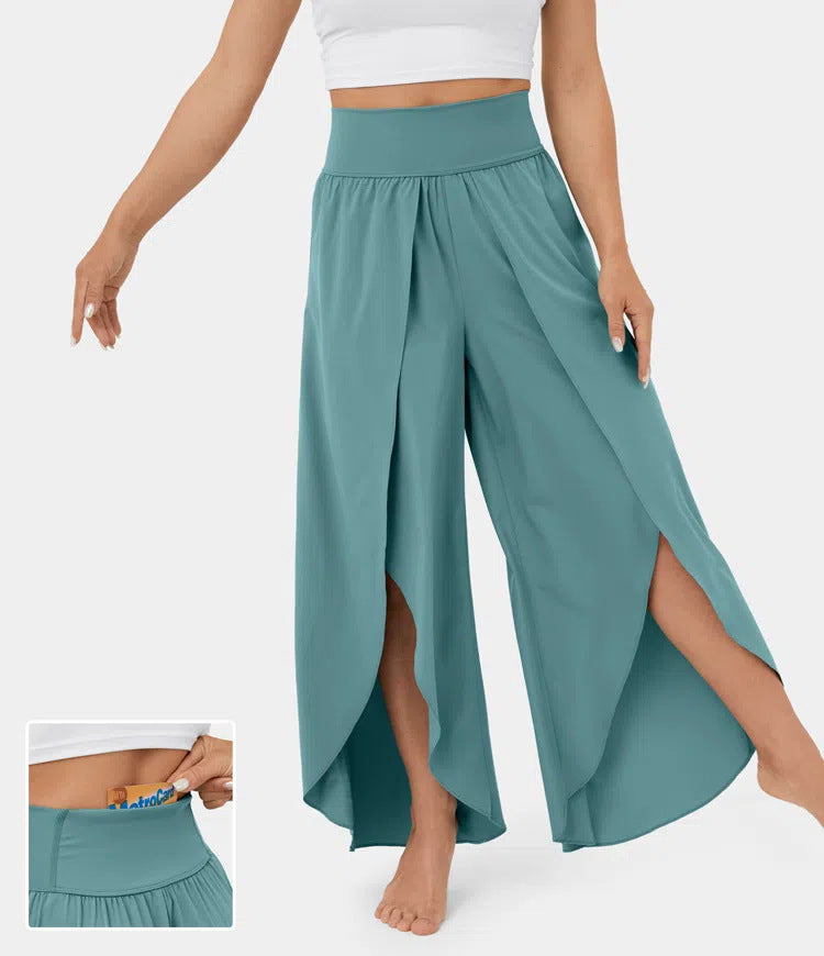 Pantalon de yoga ample fendu, taille haute, élastique, jambes larges, mode femme, vêtements polyvalents