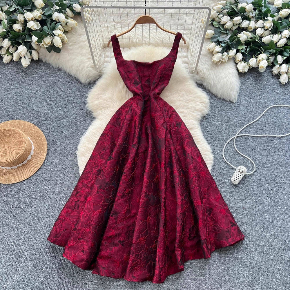 Jacquard Slip Dress Womens Sophisticated High-waist Figure-flattering Style