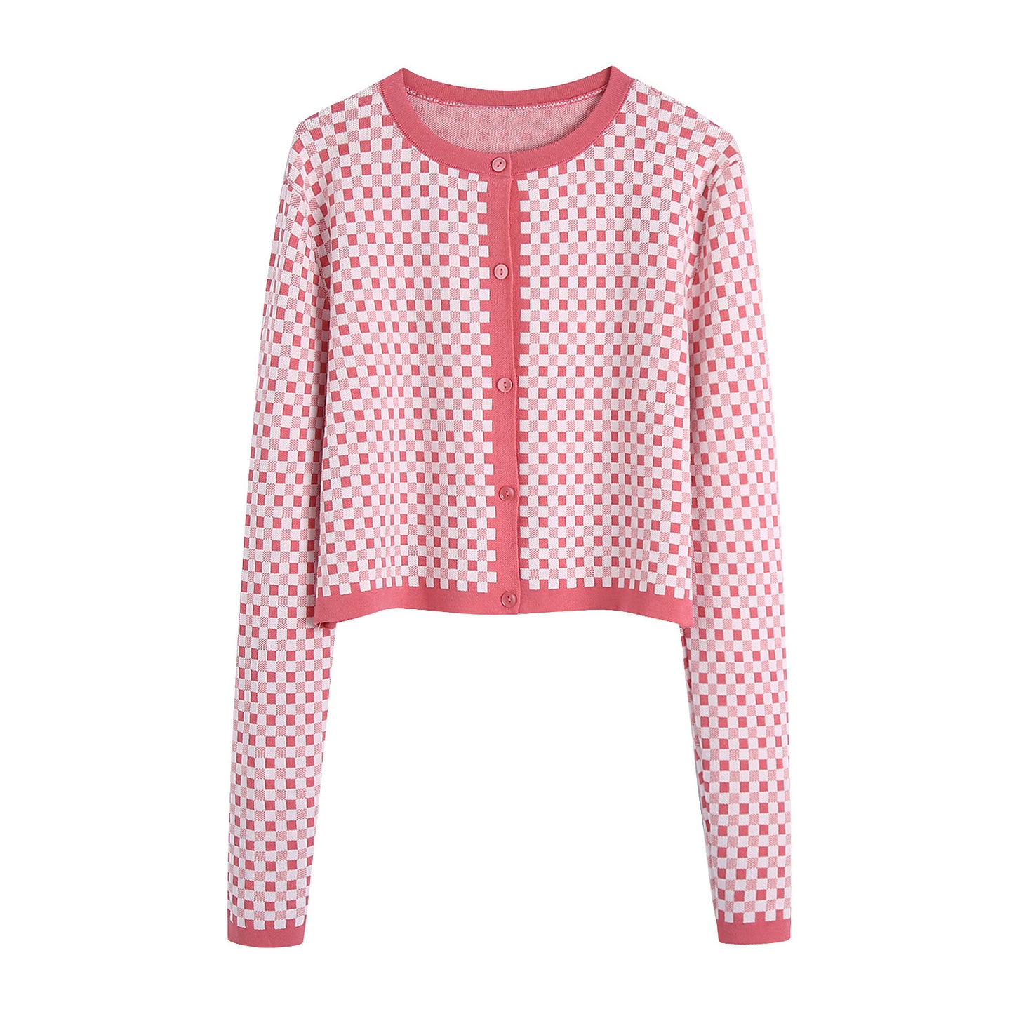 Ladies Casual Versatile Small Check Knit Jacket