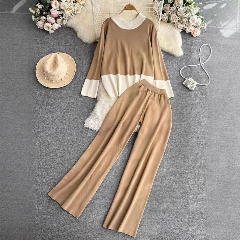 Fashion Women's Long-sleeved Top High Waist Slimming Wide-leg Pants Suit