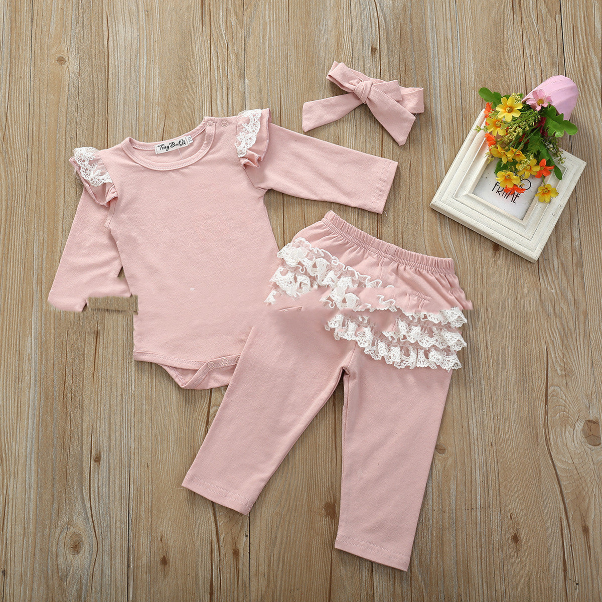 Ensemble pantalon long en dentelle et coton pour bébé et enfant en bas âge