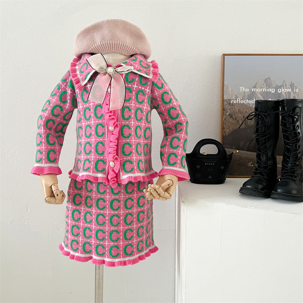 Ensemble deux pièces pull et cardigan tricoté pour enfant