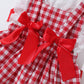 Girls' Red Plaid Bow Suspenders Princess Dress