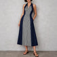 Womens Shirts Collar Defined Waistline Striped Long Swing Dress