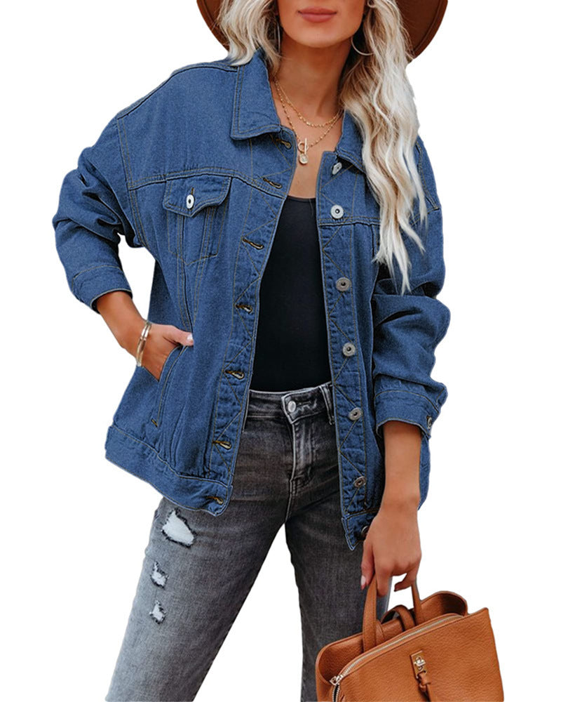 Women's Oversized Short Shawl Denim Jacket