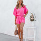 Women's V-neck Short Sleeve Waist Tie Loose Jumpsuit