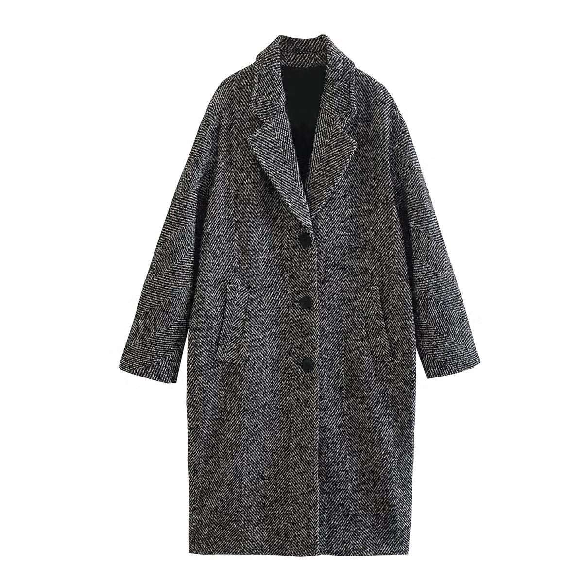 Manteau mi-long en sergé dentelé pour femme