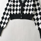 V-neck Black And White Diamond Single-breasted Long-sleeved Knitted Cardigan