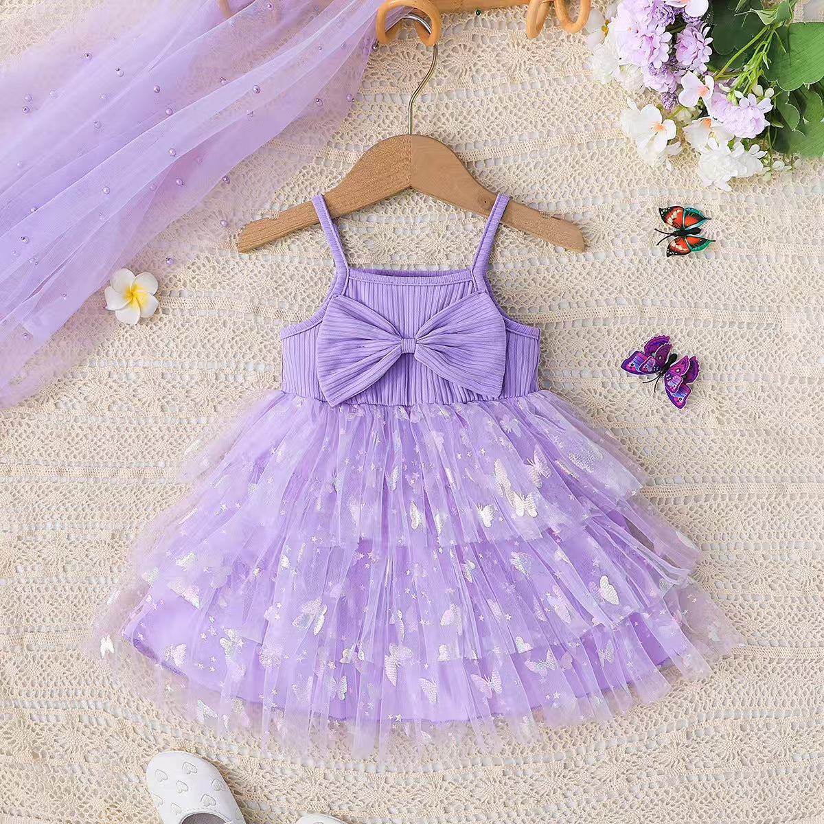 Summer Cute Bow Decoration Three-layer Butterfly Mesh