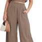 Casual Round Neck Sleeveless Elastic Lower Hem High Waist Wide Leg Two-piece Set