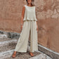 Women's Solid Color Ruffle Strap Tank Top Wide Leg Pants Set