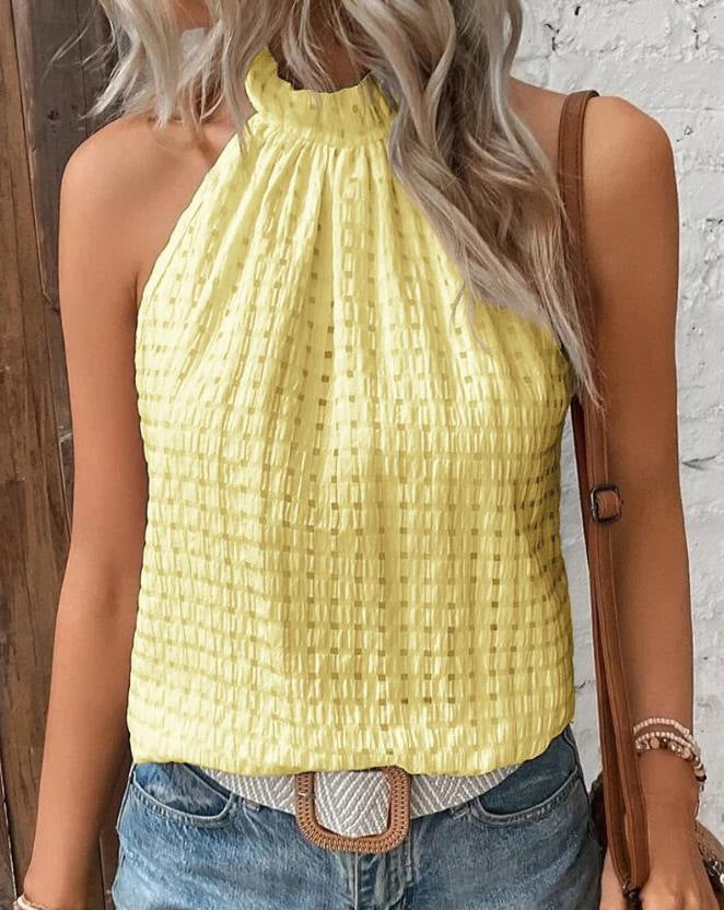 Women's Fashion Sleeveless Bubble Plaid Round Neck Vest