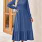 Women's Smocking Long Sleeve Round Neck Mid-length Dress